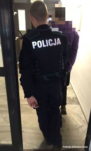 Policjant prowadzi zatrzymnego