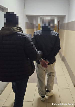 Policjant prowadzi zatrzymanego