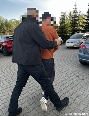 policjant prowadzi zatrzymanego