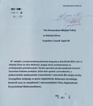 Treść podziękowania