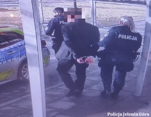 Policjanci prowadzą zatrzymanego