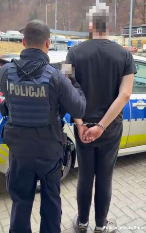 policjant prowadzi zatrzymanego