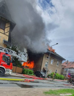 Budynek już płonął, gdy policjanci wyprowadzali z niego mieszkańców i wynosili znajdujące się w nim zwierzęta.